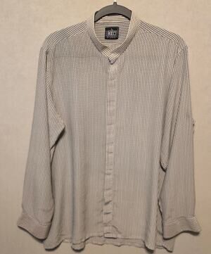NWOT Bucci Men's L-Sleeve 100% Silk Bohemian Dress Shirt stand collar size L
